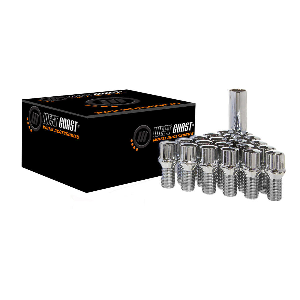 Wheel Install Kit (5-Lug) Spline Lug Bolt 27mm Thread Length 12x1.50 – Chrome