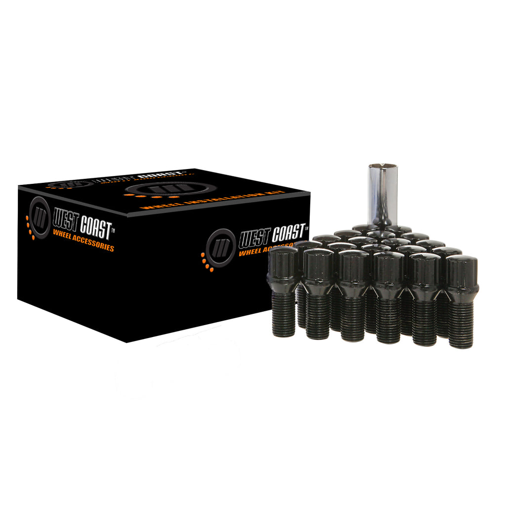 Wheel Install Kit (5-Lug) Spline Lug Bolt 27mm Thread Length 12x1.25 – Black